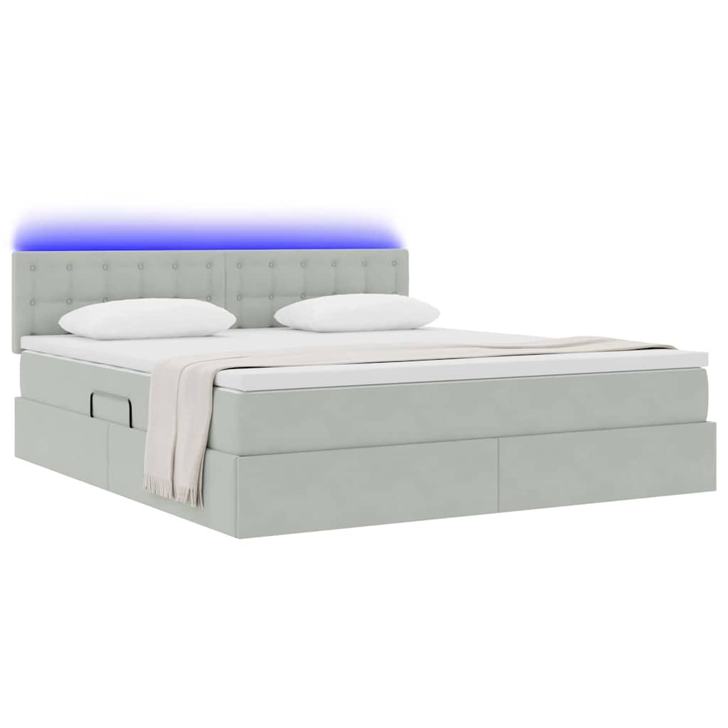 Thumbnail - vidaXL Bett mit Stauraum und LED mit LED Hellgrau 160 x 200 cm Samt