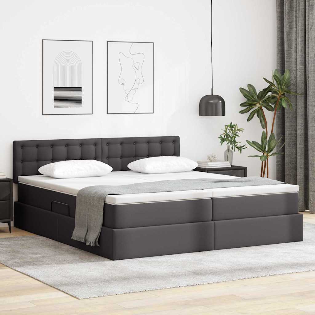 vidaXL Bett mit Stauraum und LED mit LED Grau 200 x 200 cm Kunstleder