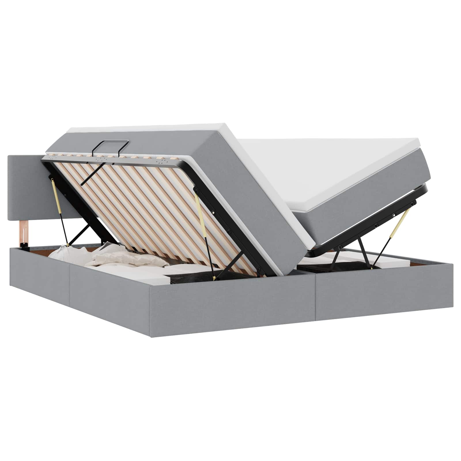 Thumbnail - vidaXL Bett mit LED-Lichtleisten Hellgrau 180 x 200 cm Stoff