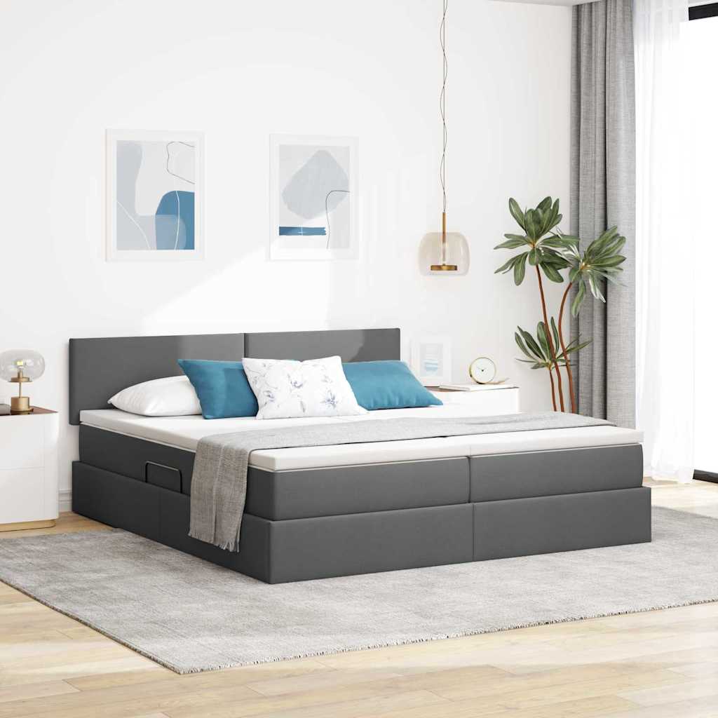 vidaXL Pat cu lumini cu bandă LED Gri închis 180 x 200 cm țesătură