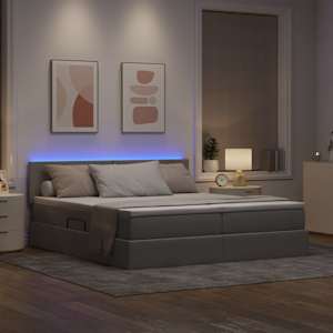 Postel s LED pásovými světly s čelo Taupe 180 x 200 cm textil - obrázek 5