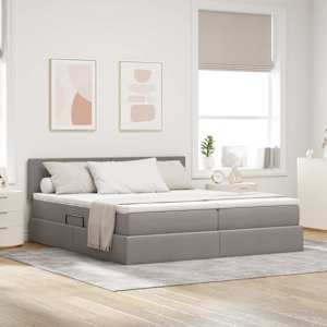 Postel s LED pásovými světly s čelo Taupe 180 x 200 cm textil - obrázek 1
