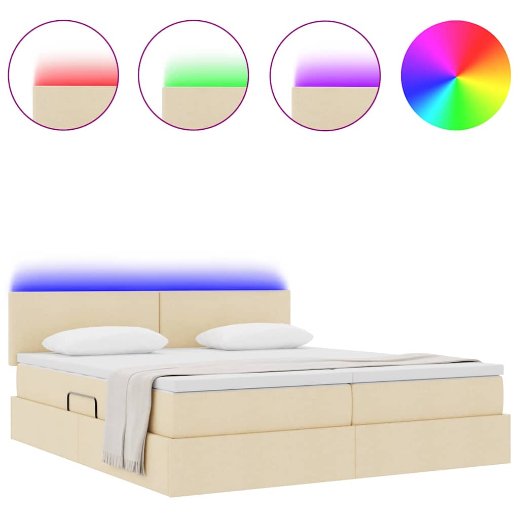 LED Κρεβάτι αποθήκευσης με στρώμα Κρέμ 180 x 200 cm Ύφασμα - Image 4