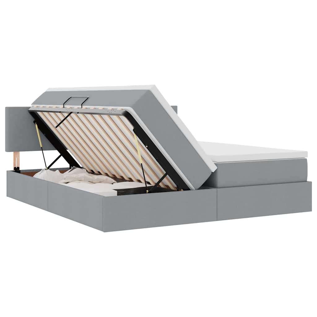 Postelja z LED lučmi z vzglavjem Svetlo siva 200 x 200 cm blago - slika 9