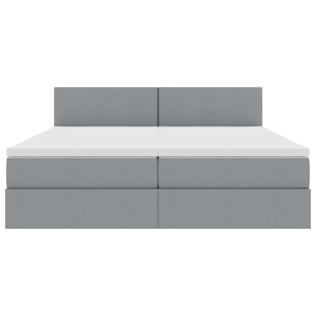 Postelja z LED lučmi z vzglavjem Svetlo siva 200 x 200 cm blago - slika 12