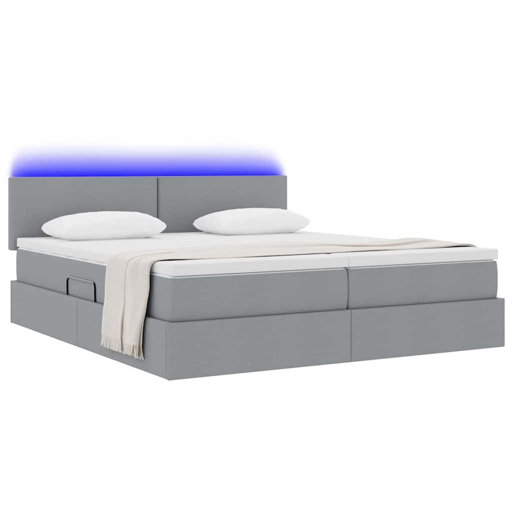 Thumbnail - vidaXL Bett mit LED-Lichtleisten Hellgrau 200 x 200 cm Stoff