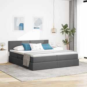Postel s LED pásovými světly Tmavě šedá 200 x 200 cm textil - obrázek 1