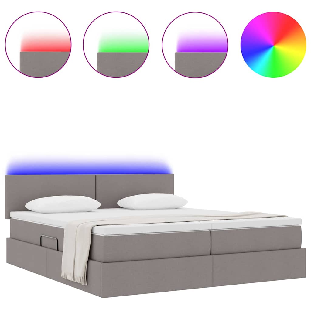 vidaXL LED Opslagbed met Matras Taupe 200 x 200 cm Stof, foto 4