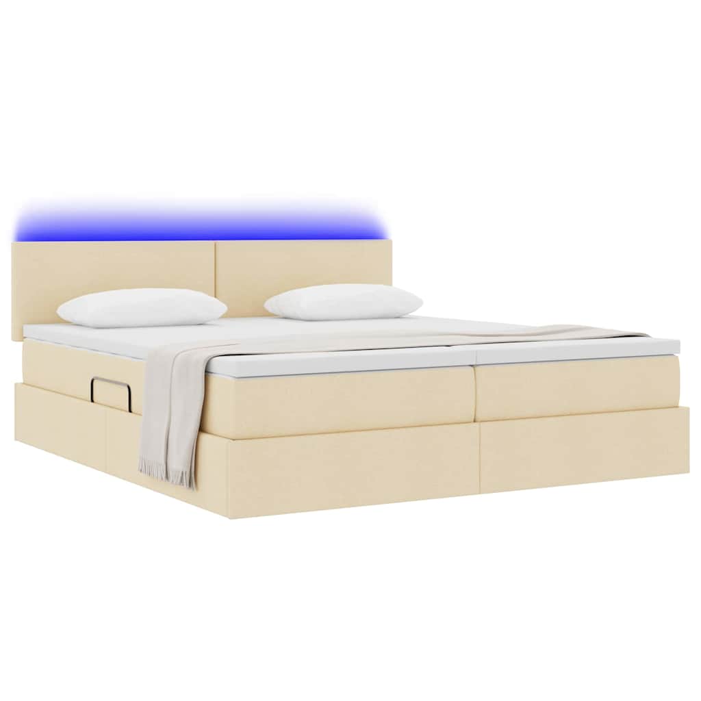 Postelja z LED lučmi z vzglavjem Krema 200 x 200 cm blago - slika 3
