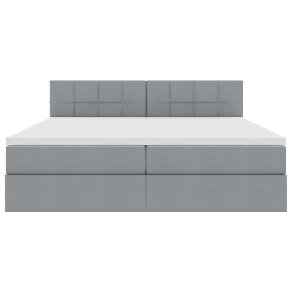 Postelja z LED lučmi z vzglavjem Svetlo siva 200 x 200 cm blago - slika 12