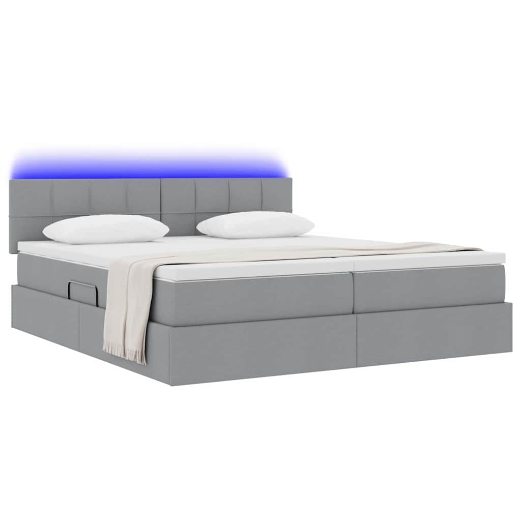 Thumbnail - vidaXL Bett mit LED-Lichtleisten Hellgrau 200 x 200 cm Stoff