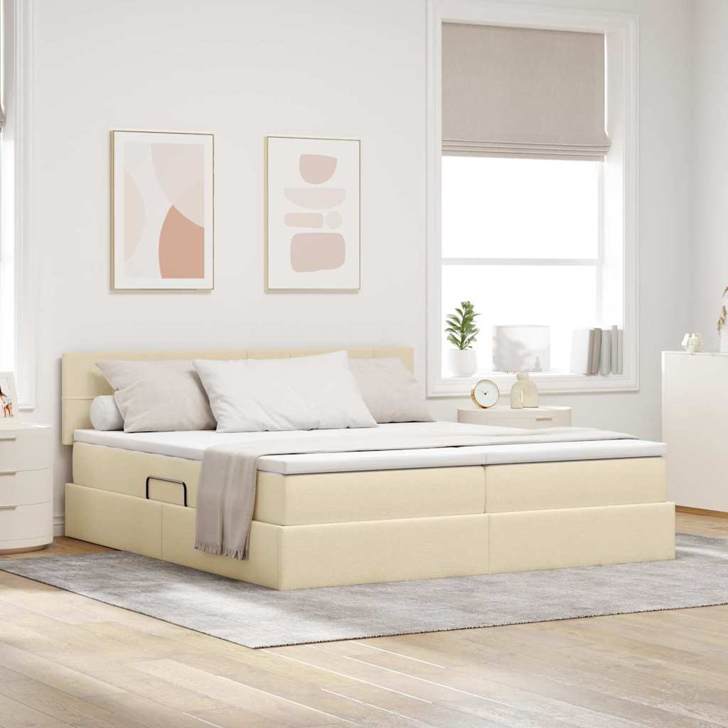 vidaXL Pat cu lumini cu bandă LED Creme 200 x 200 cm țesătură