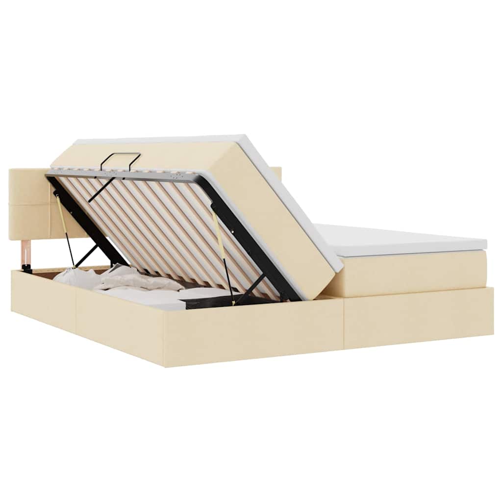 Postelja z LED lučmi z vzglavjem Krema 200 x 200 cm blago - slika 9