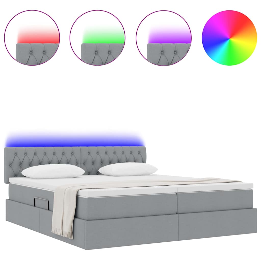 vidaXL LED Opslagbed met Matras Lichtgrijs 180 x 200 cm Stof, foto 4