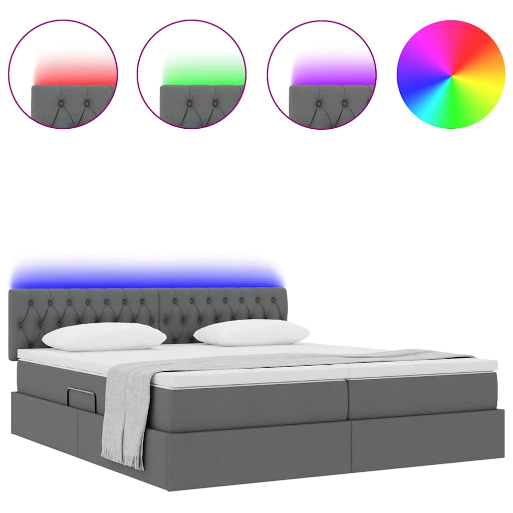 vidaXL LED Opslagbed met Matras Donkergrijs 180 x 200 cm Stof grijs, foto 4