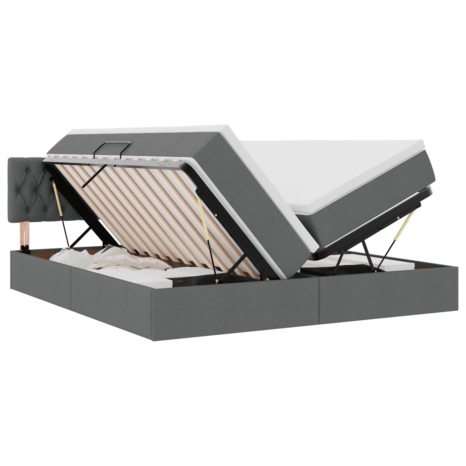 Thumbnail - vidaXL Bett mit LED-Lichtleisten Dunkelgrau 200 x 200 cm Stoff