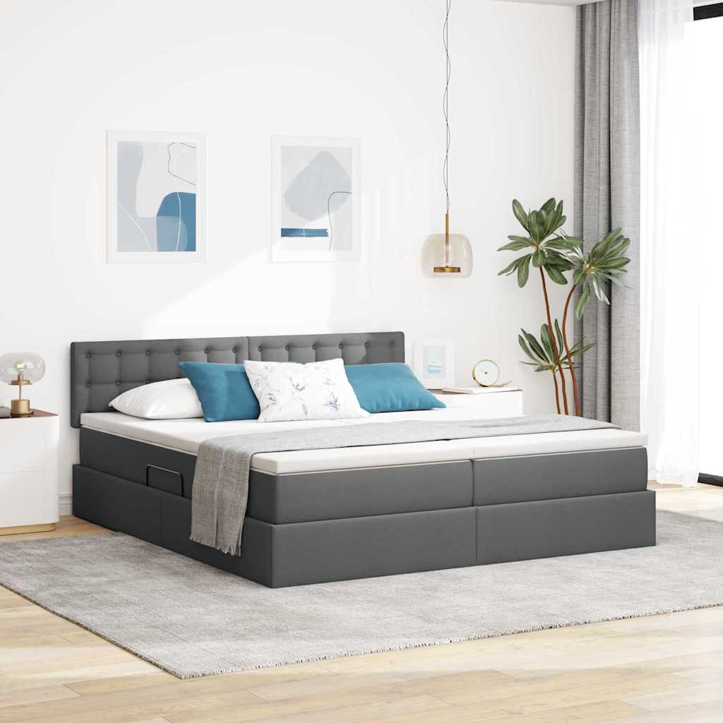 vidaXL Pat cu lumini cu bandă LED Gri închis 180 x 200 cm țesătură