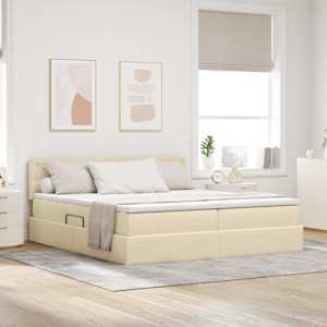 Postel s LED pásovými světly s čelo Krémová 180 x 200 cm textil - obrázek 1