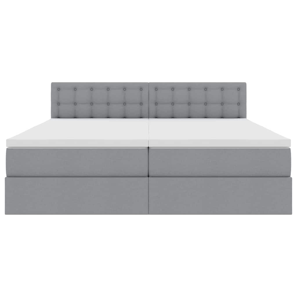 Postelja z LED lučmi z vzglavjem Svetlo siva 200 x 200 cm blago - slika 12