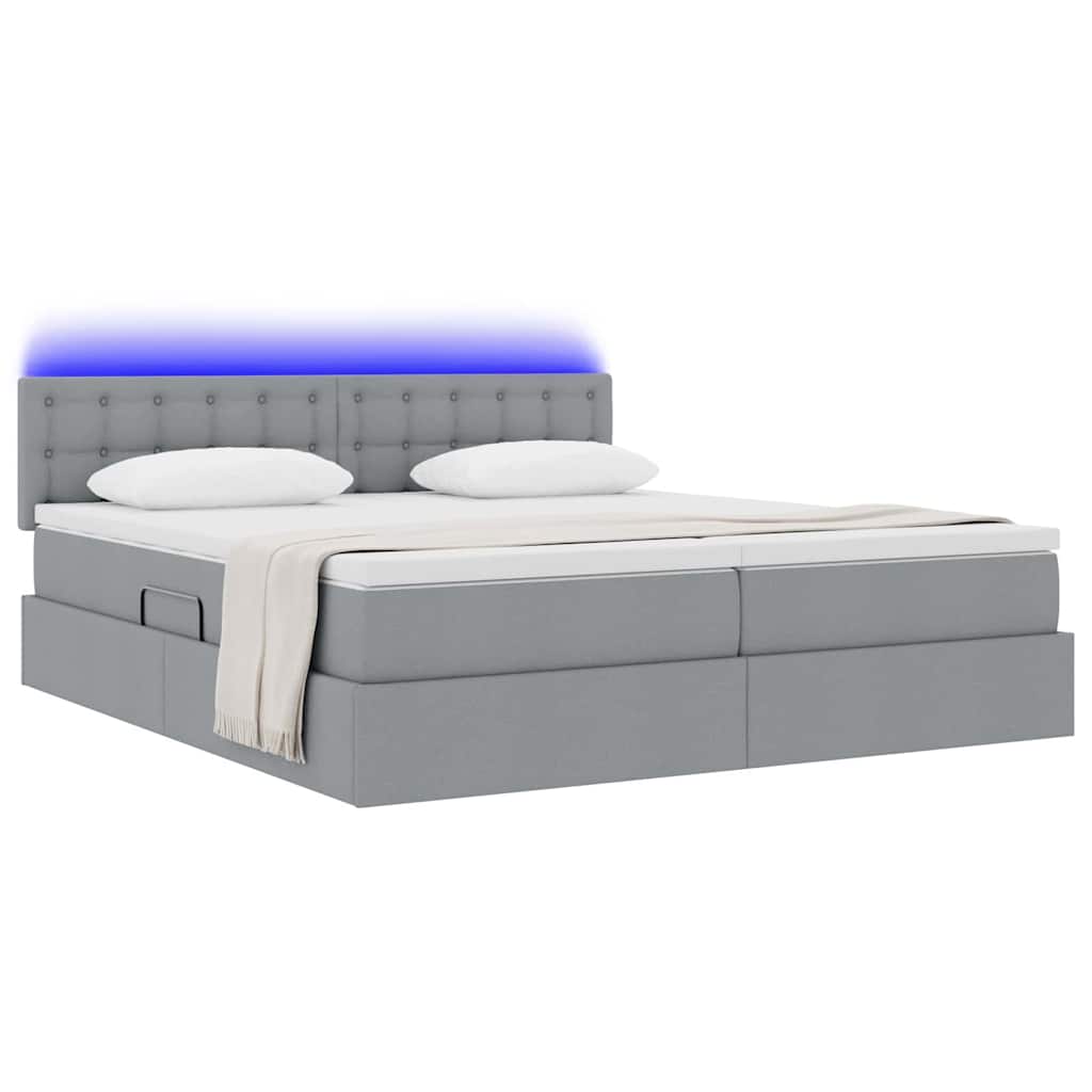 Thumbnail - vidaXL Bett mit LED-Lichtleisten Hellgrau 200 x 200 cm Stoff