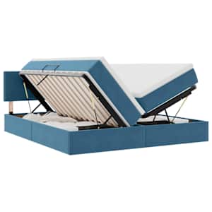 vidaXL LED-iga voodiraam koos madratsiga Tumesinine 180 x 200 cm Samet