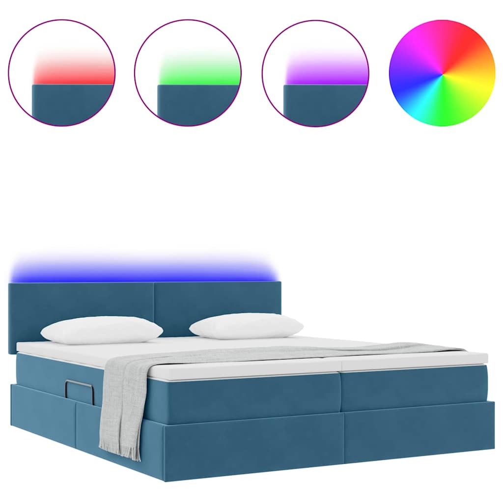 LED Κρεβάτι αποθήκευσης με στρώμα Σκούρο Μπλε 180 x 200 cm - Image 4