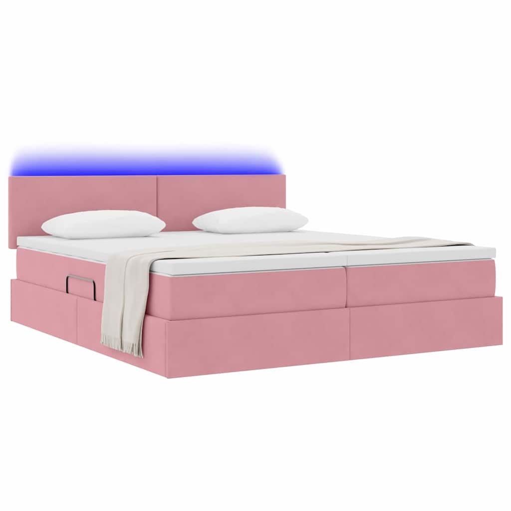 Thumbnail - vidaXL Bett mit LED-Lichtleisten mit Kopfteil Rosa 180 x 200 cm Samt