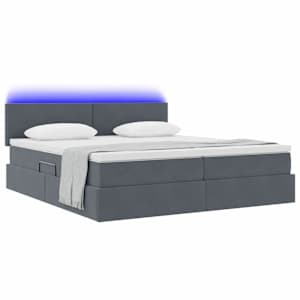 Postel s LED pásky s čelo Tmavě šedá 200 x 200 cm samet - obrázek 3