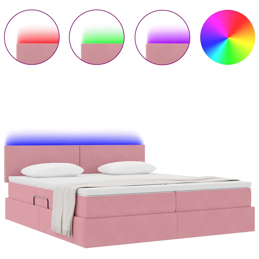 vidaXL LED Opslagbed met Matras Roze 200 x 200 cm Fluweel, foto 4