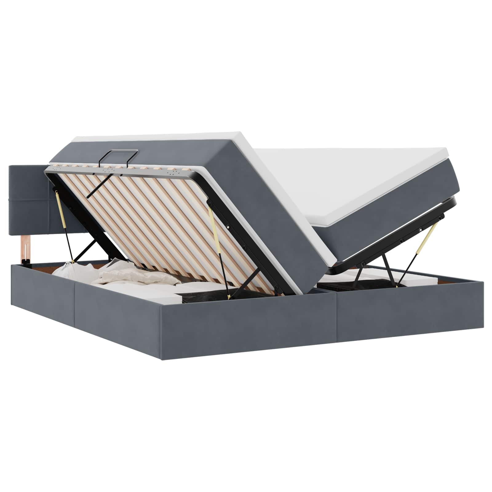 Thumbnail - vidaXL Bett mit LED-Lichtleisten Dunkelgrau 200 x 200 cm Samt