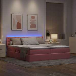 Postel s LED pásky s čelo s úložištěm Růžová 180 x 200 cm samet - obrázek 5