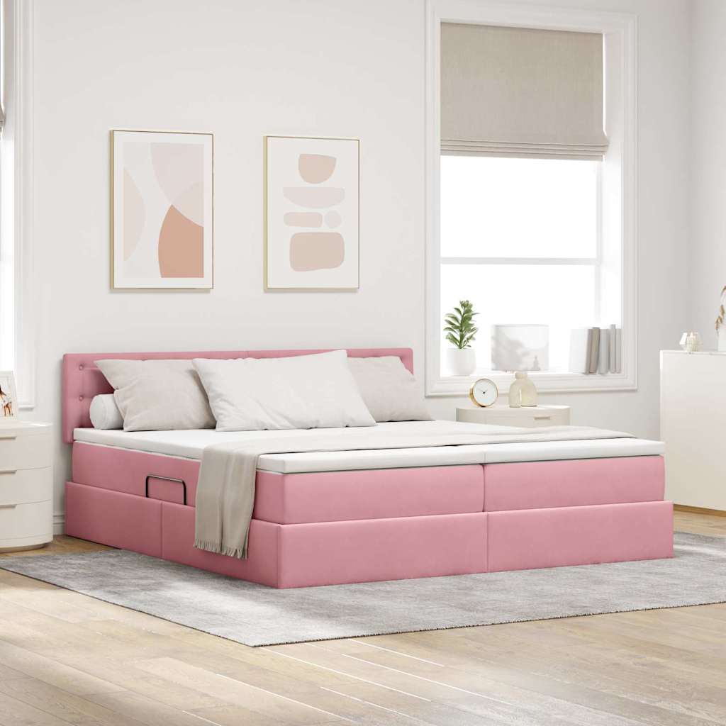 vidaXL Bett mit LED-Lichtleisten mit Kopfteil Rosa 200 x 200 cm Samt