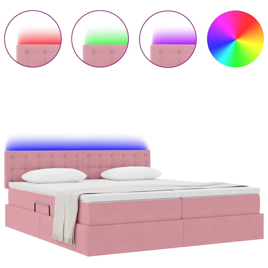 vidaXL LED Opslagbed met Matras Roze 200 x 200 cm Fluweel, foto 4