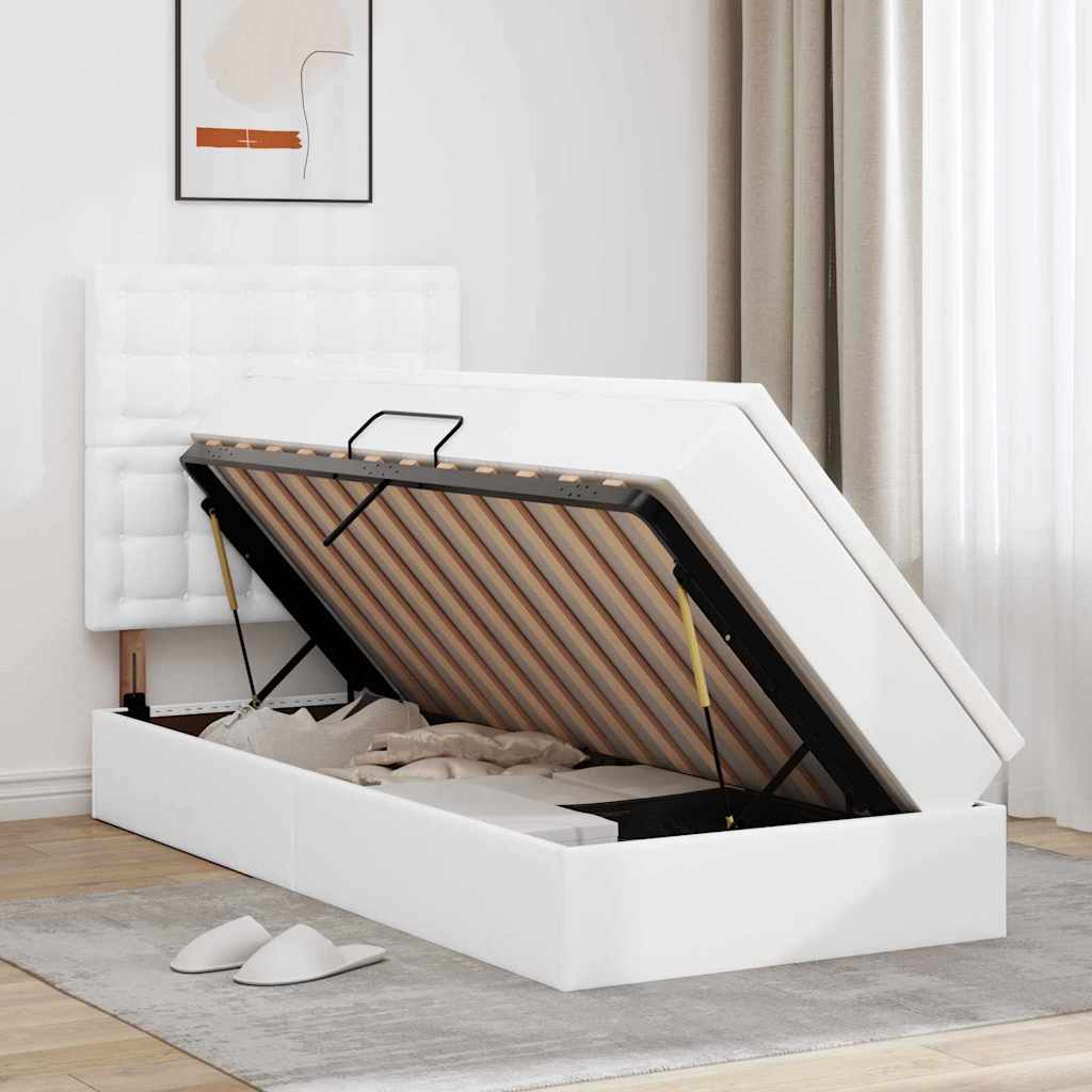 Postelja s shranjevanjem Bela 100 x 200 cm Umjetno usnje - slika 4