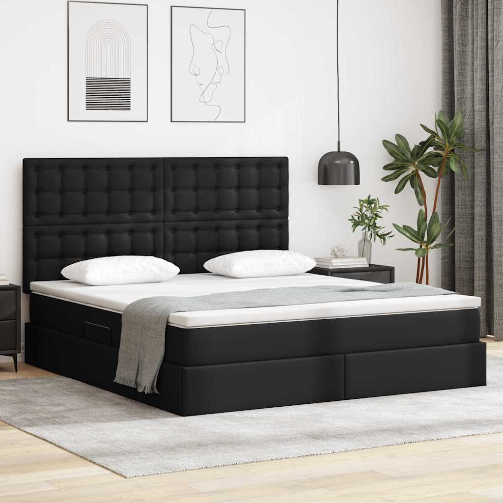 vidaXL Pat cu storage cu saltea Negru 160 x 200 cm Piele artificială