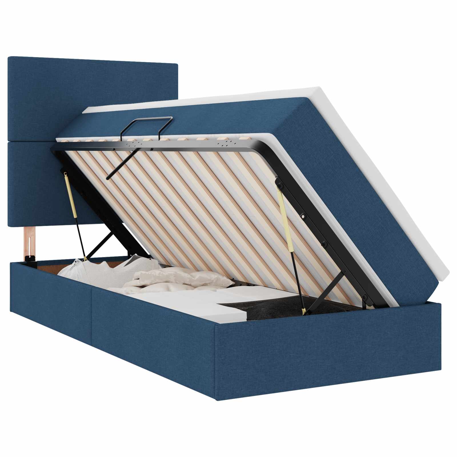 vidaXL Opslag bed met matras met hoofdeinde Blauw 100 x 200 cm Stof, foto 3