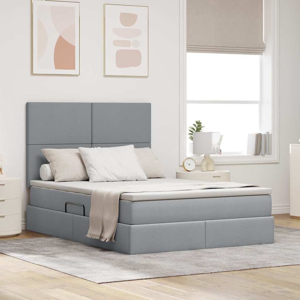 vidaXL Pat cu saltea și spațiu de depozitare Gri deschis 140 x 200 cm
