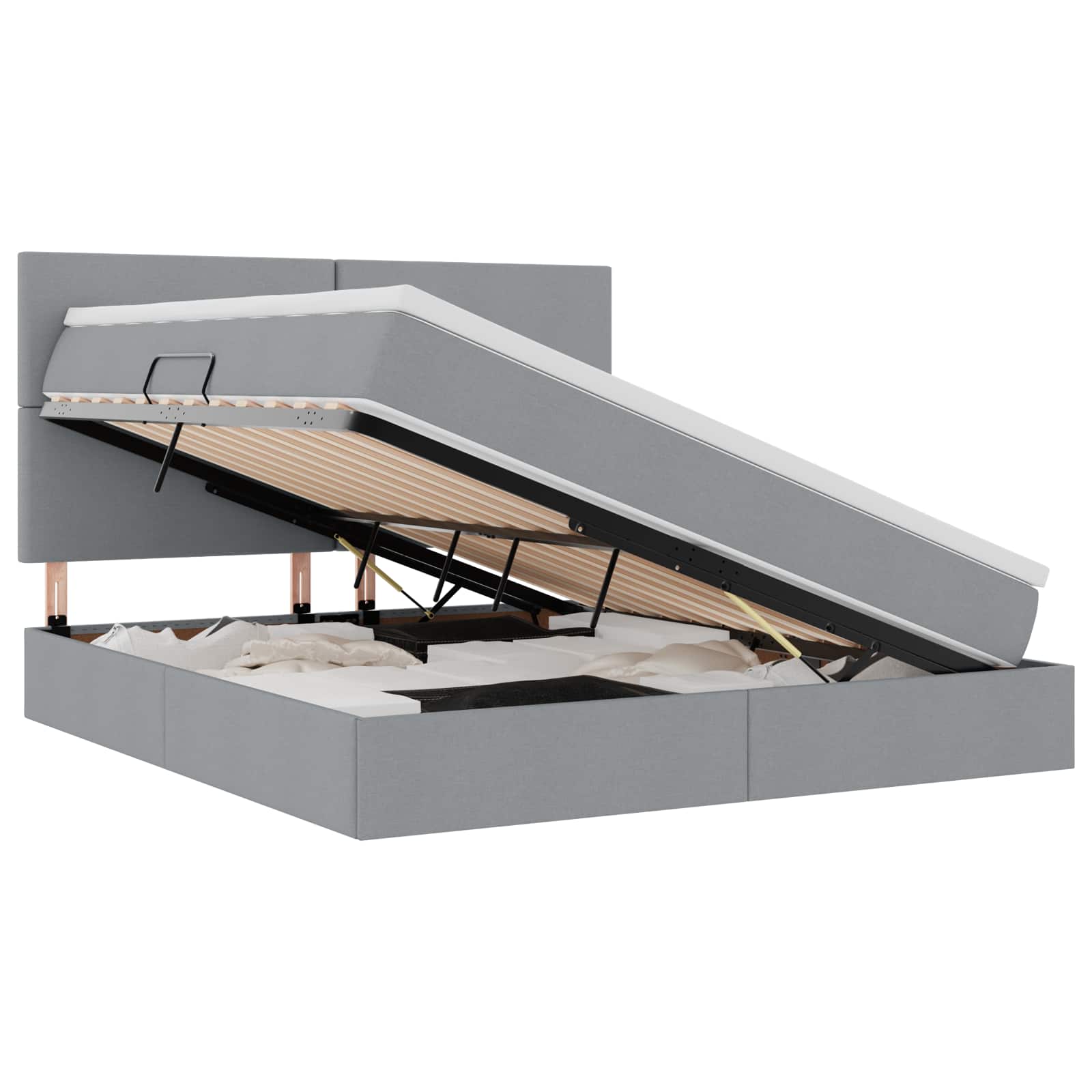 Thumbnail - vidaXL Aufbewahrungsbett mit Matratze Hellgrau 160 x 200 cm Polyester