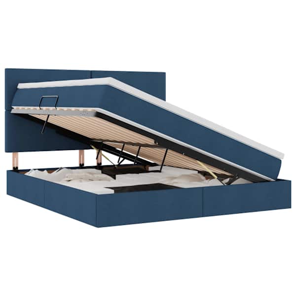 vidaXL Voodi hoiukohaga ja madratsiga peaga Sinine 180 x 200 cm kangas