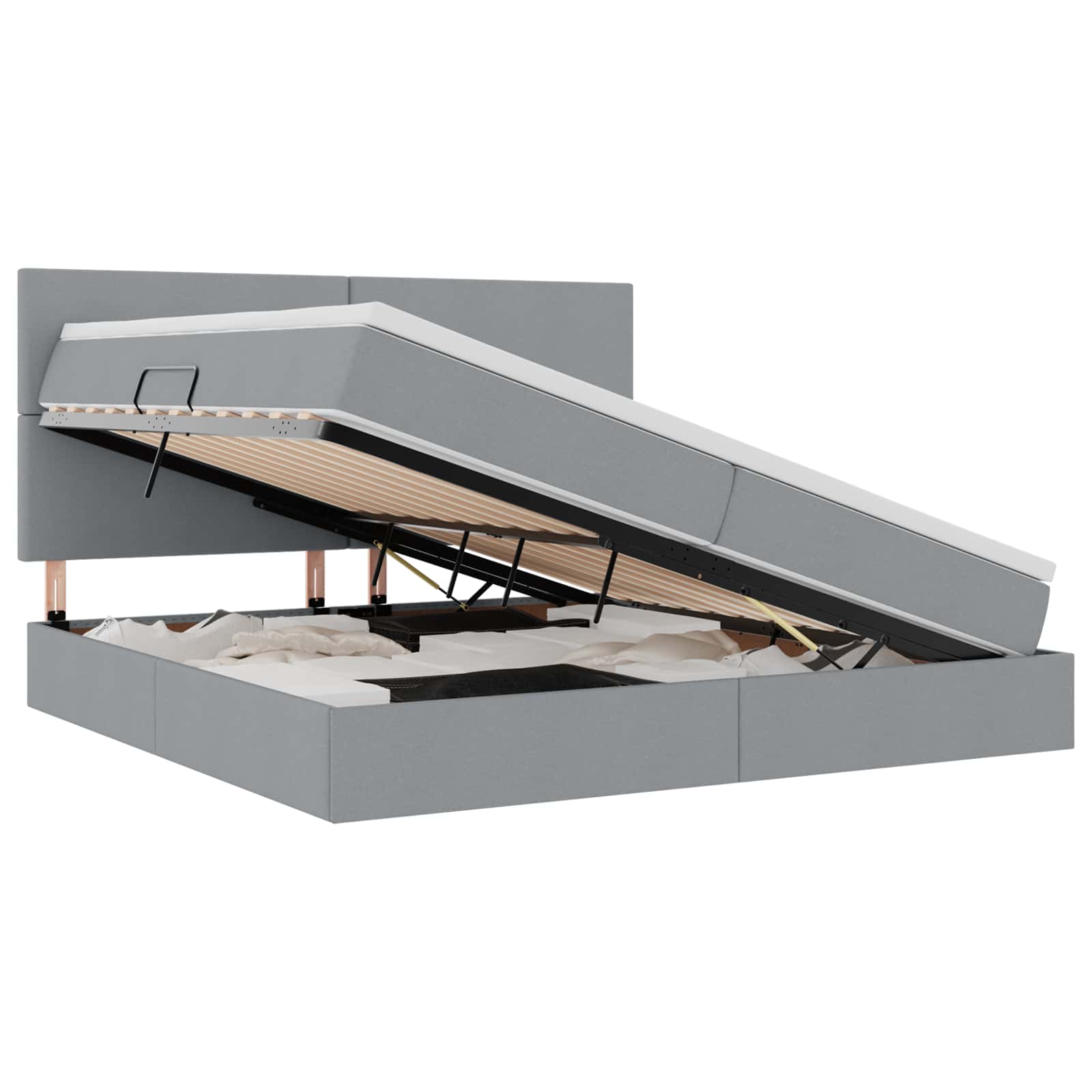 Thumbnail - vidaXL Aufbewahrungsbett mit Matratze Hellgrau 200 x 200 cm Polyester