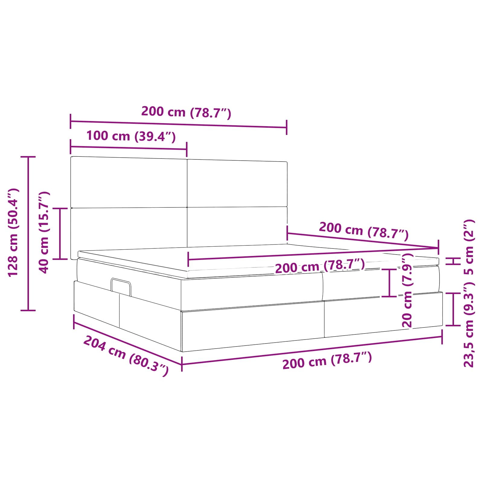 Postel s úložným prostorem a matrací s čelo Modrá 200 x 200 cm - obrázek 15