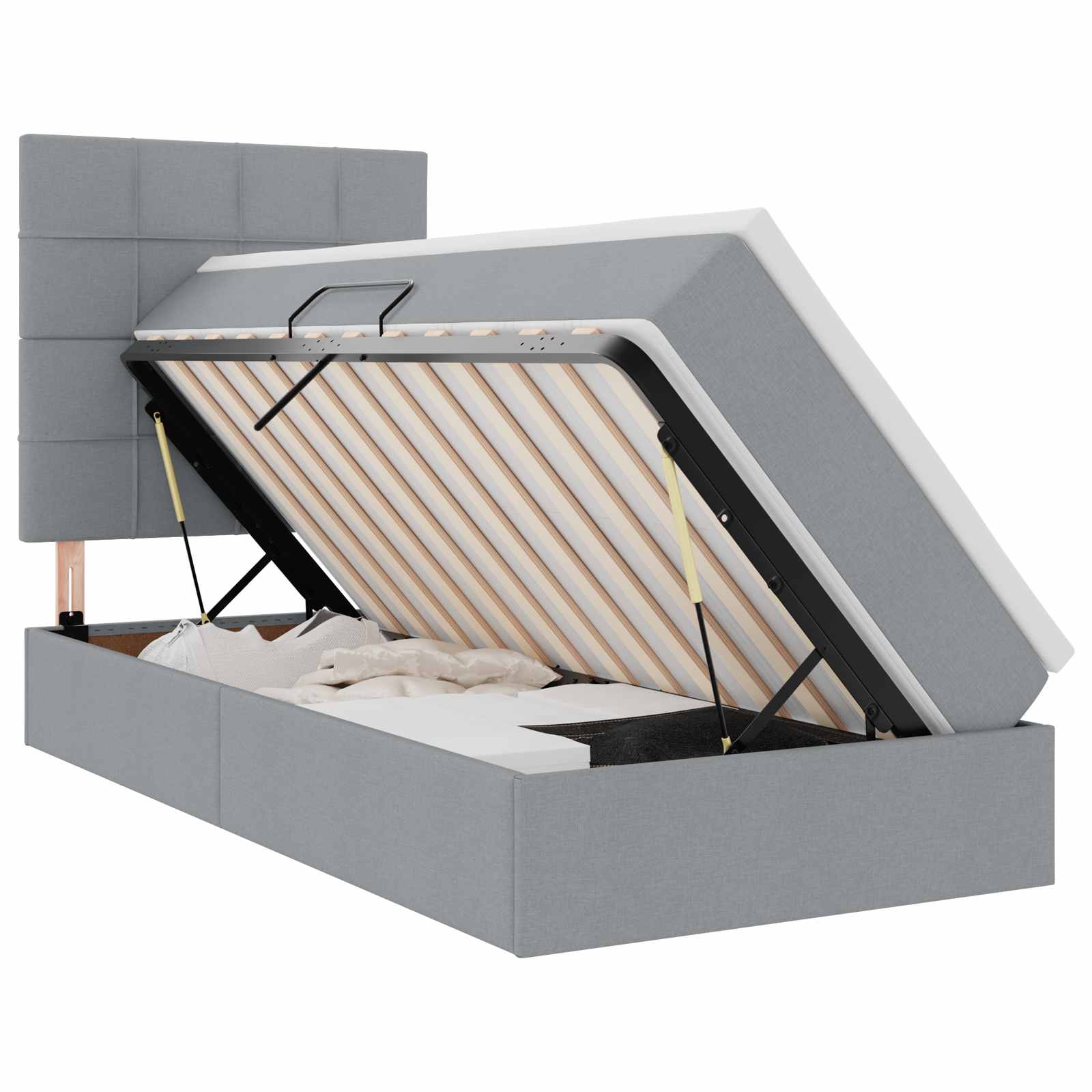 vidaXL Opslag bed met matras met opslag Lichtgrijs 100 x 200 cm Stof, foto 3
