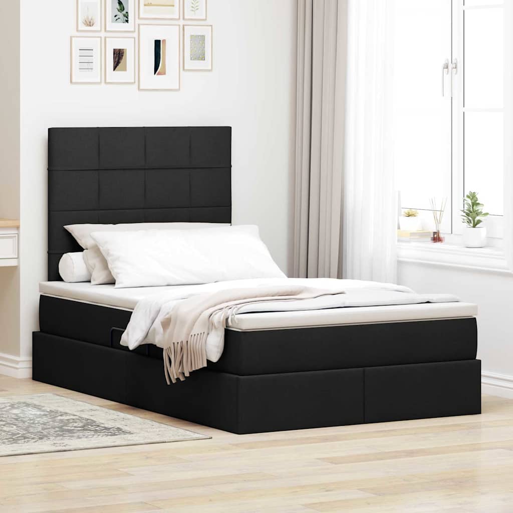Paturi si accesorii - Pat cu storage cu saltea Negru 120 x 190 cm Piele artificială