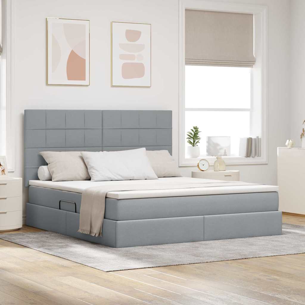 vidaXL Pat cu saltea și spațiu de depozitare Gri deschis 180 x 200 cm