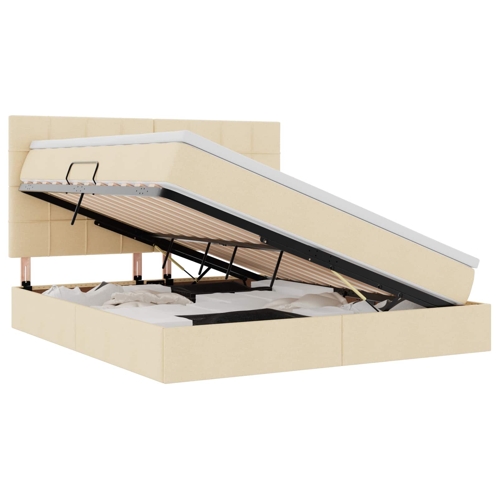 vidaXL Opslag bed met matras met hoofdeinde Crème 180 x 200 cm Stof, foto 3