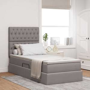 Postel s úložným prostorem a matrací s čelo Taupe 90 x 200 cm - obrázek 1