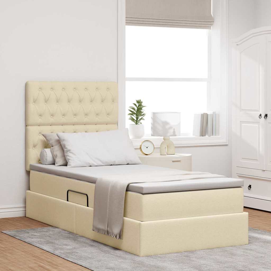 vidaXL Pat cu saltea și spațiu de depozitare Creme 90 x 200 cm