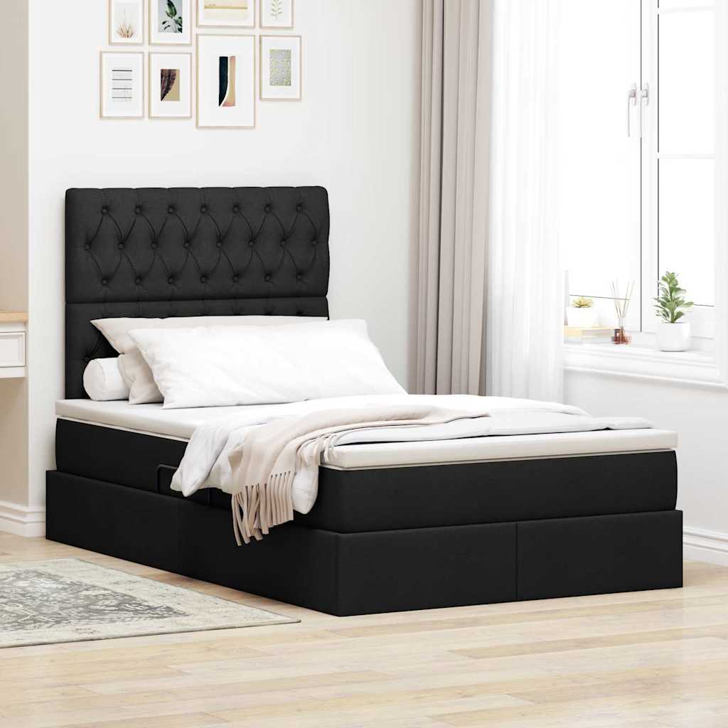 Paturi si accesorii - Pat cu storage cu saltea Negru 120 x 190 cm Piele artificială