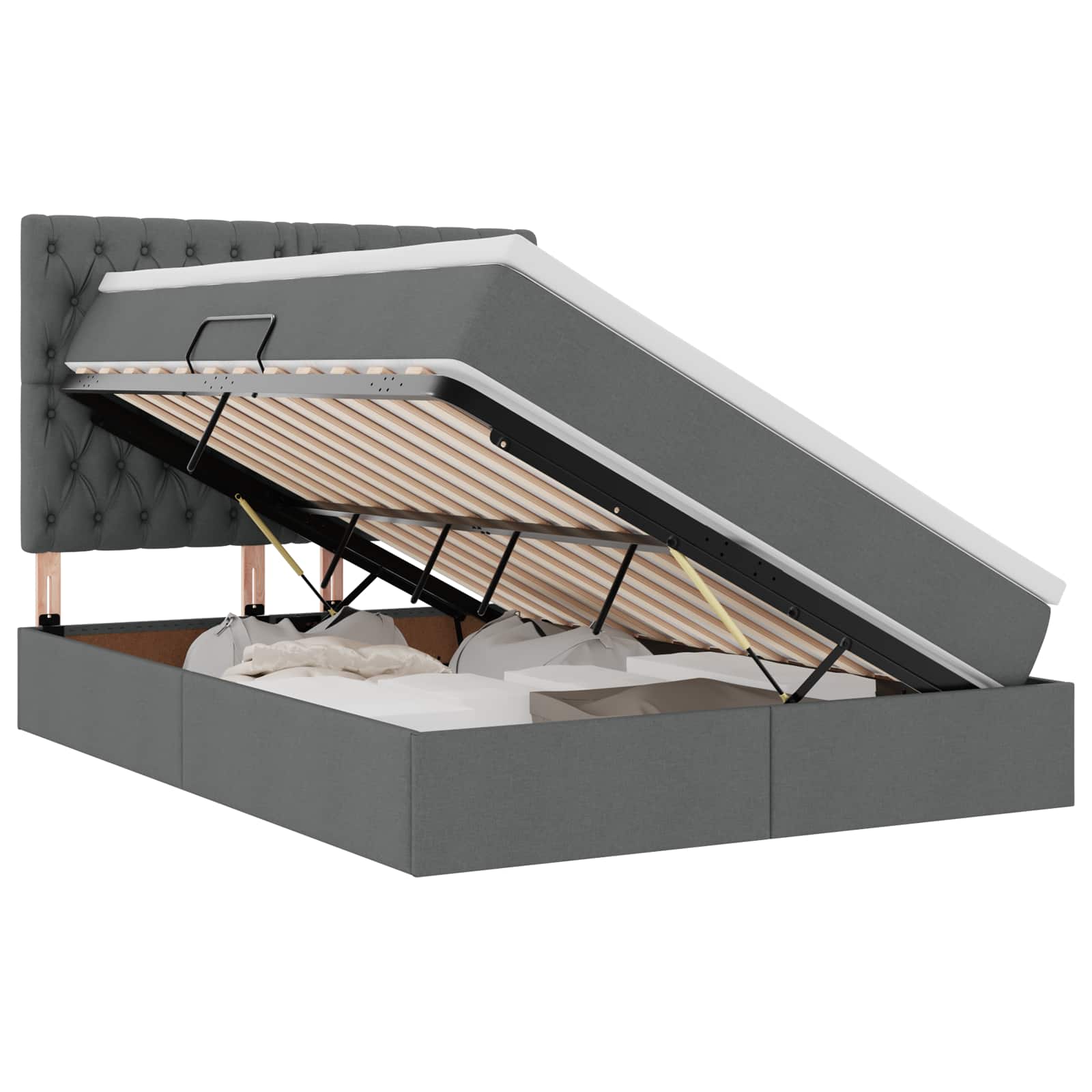 vidaXL Opslag bed met matras met opslag Donkergrijs 140 x 190 cm Stof grijs, foto 3