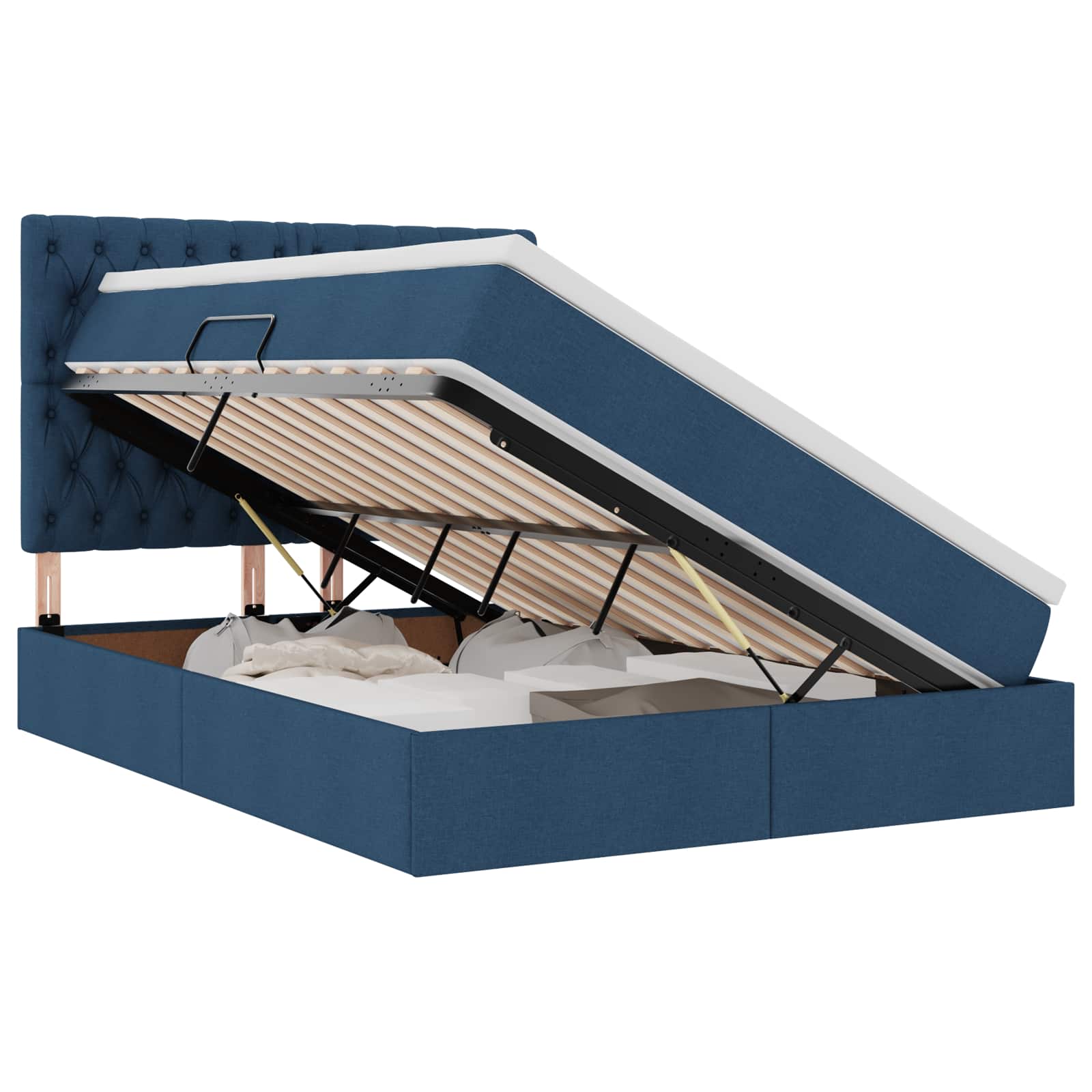vidaXL Opslag bed met matras met hoofdeinde Blauw 140 x 200 cm Stof, foto 3